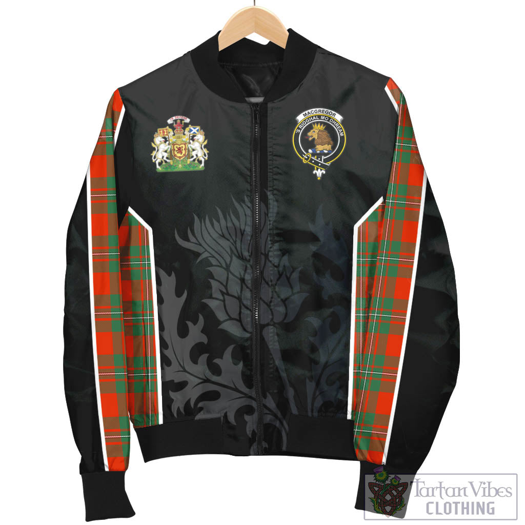 Tartan Vibes Clothing MacGregor Ancient Tartan Bomber Jacket with Family Crest and Scottish Thistle Vibes Sport Style