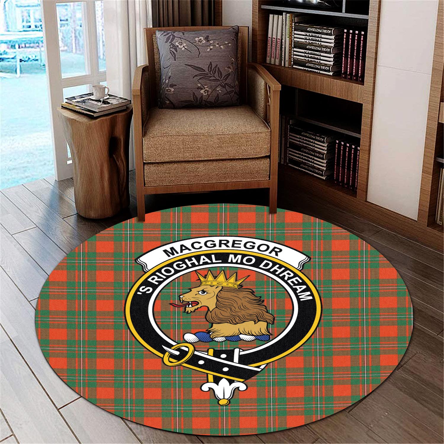 macgregor-ancient-tartan-round-rug-with-family-crest