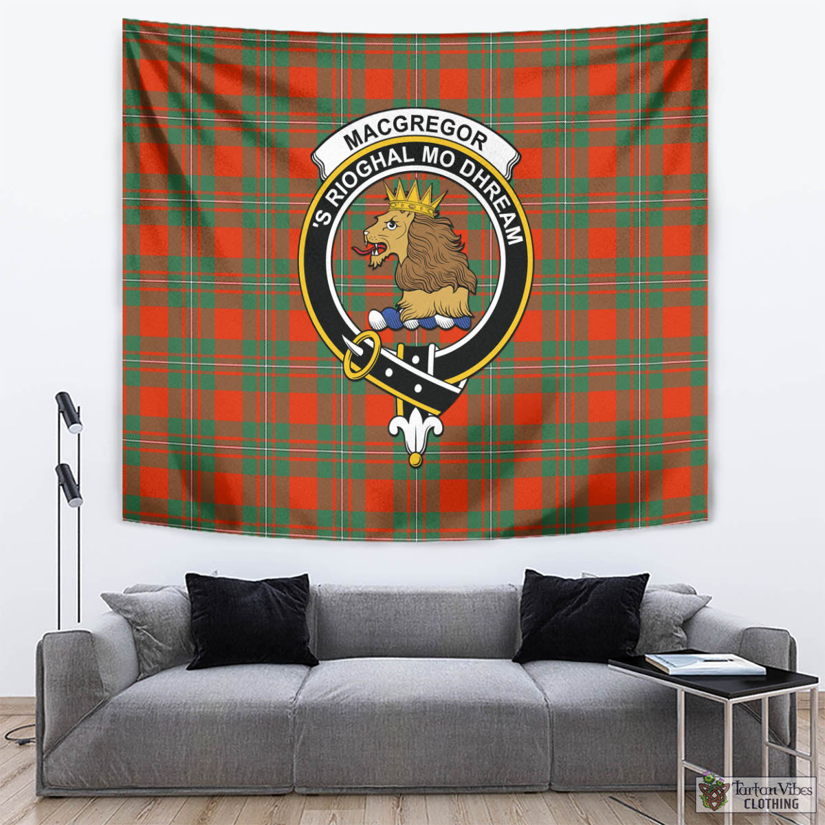 Tartan Vibes Clothing MacGregor Ancient Tartan Tapestry Wall Hanging and Home Decor for Room with Family Crest