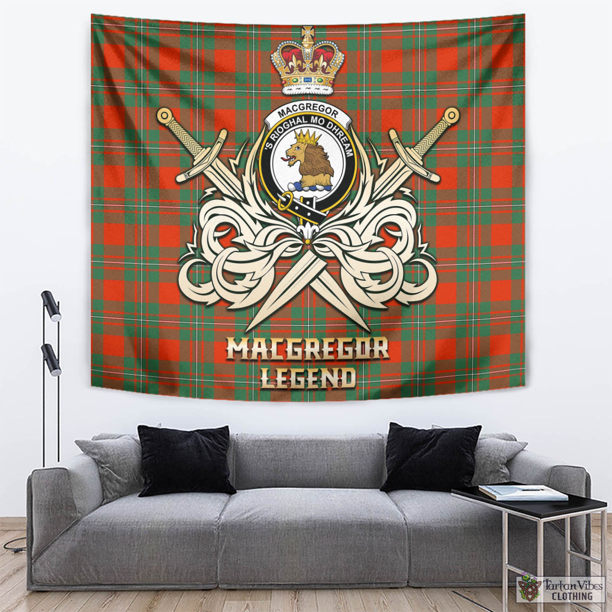 Tartan Vibes Clothing MacGregor Ancient Tartan Tapestry with Clan Crest and the Golden Sword of Courageous Legacy