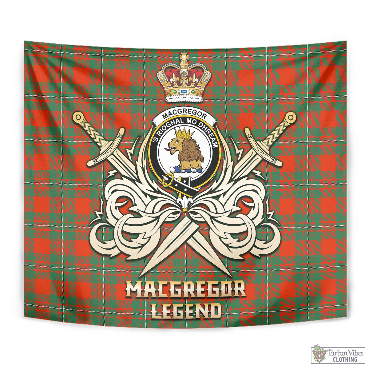 Tartan Vibes Clothing MacGregor Ancient Tartan Tapestry with Clan Crest and the Golden Sword of Courageous Legacy