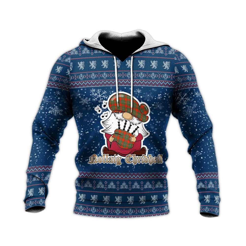 MacGregor Ancient Clan Christmas Knitted Hoodie with Funny Gnome Playing Bagpipes - Tartanvibesclothing