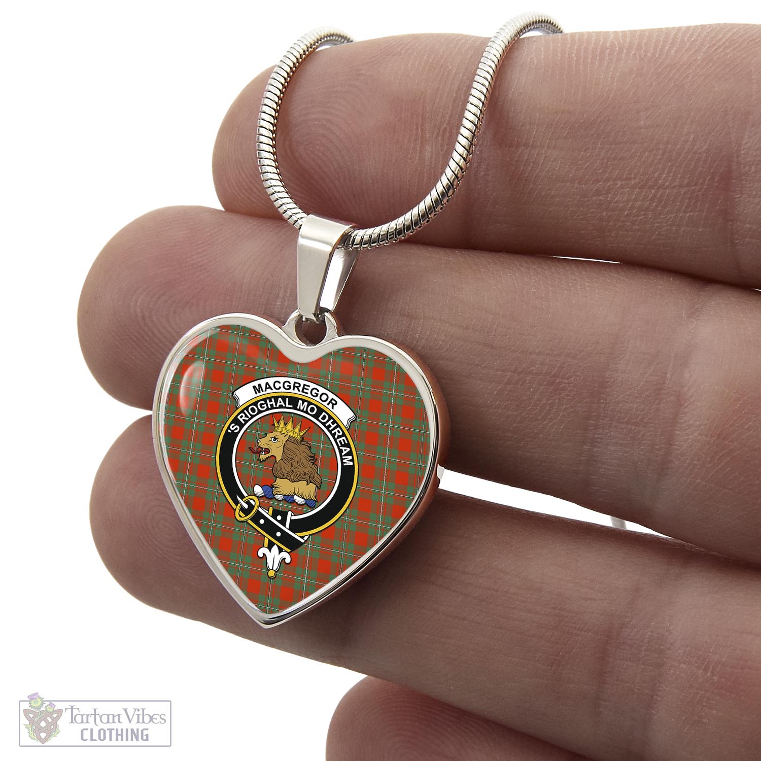 Tartan Vibes Clothing MacGregor Ancient Tartan Heart Necklace with Family Crest