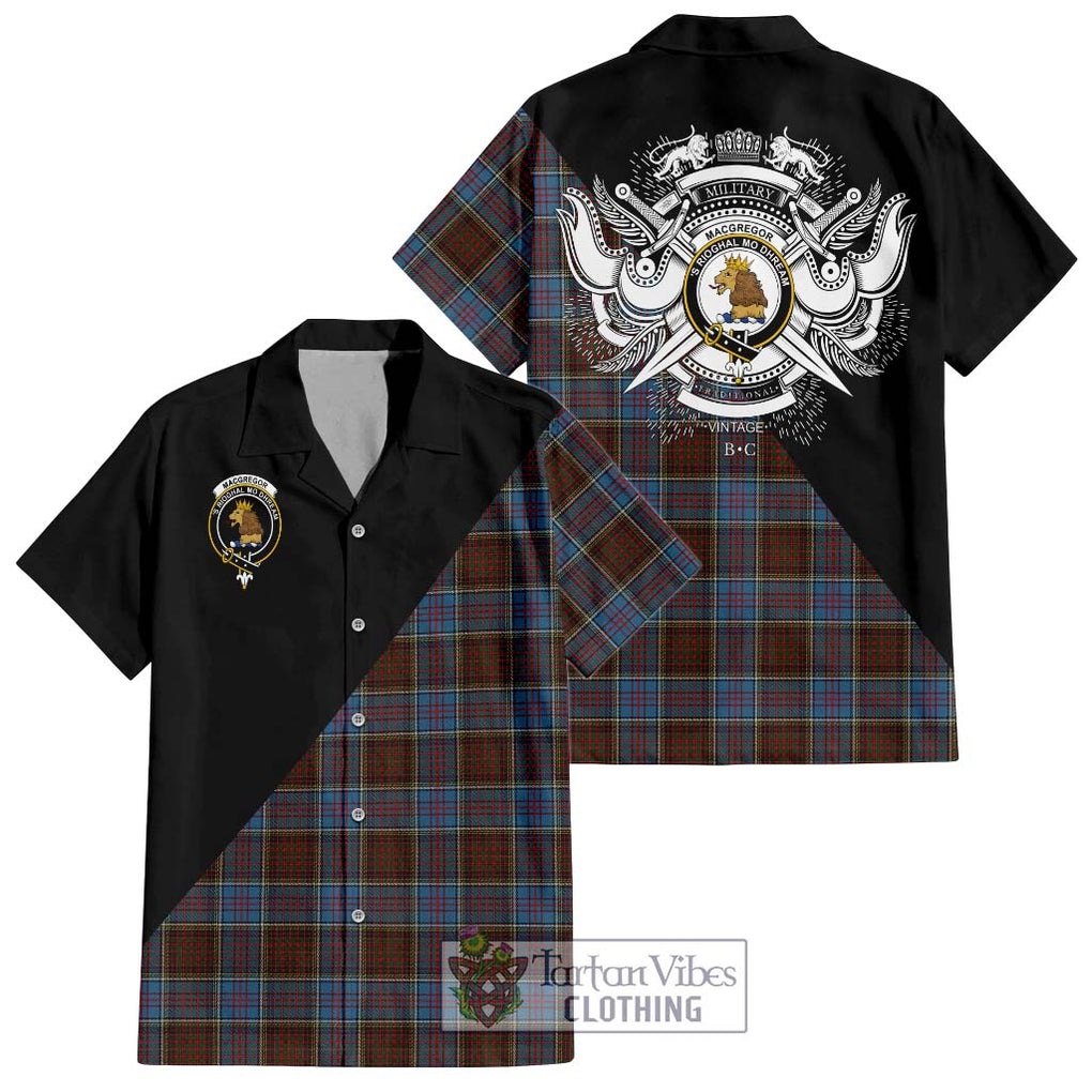 MacGregor Hastie Tartan Short Sleeve Button Shirt with Family Crest and Military Logo Style Kid - Tartanvibesclothing Shop