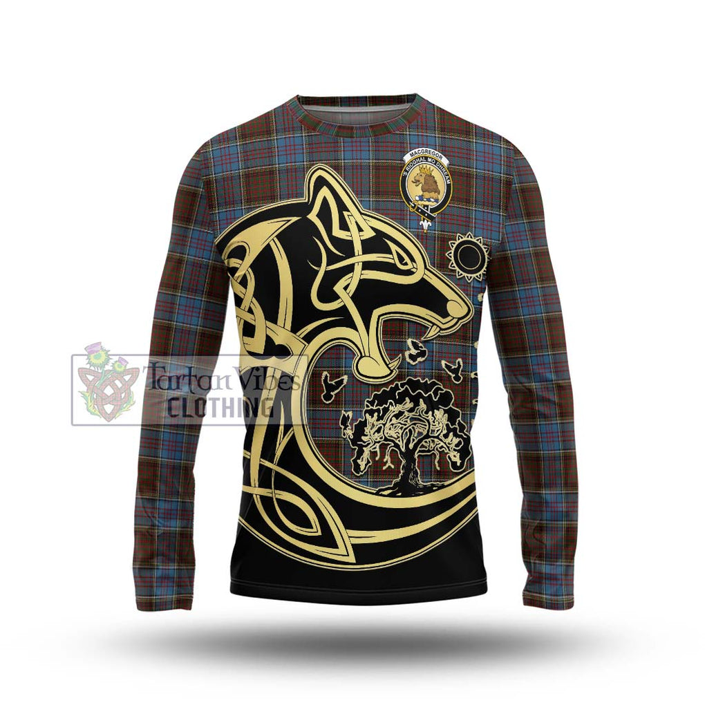 MacGregor Hastie Tartan Long Sleeve T-Shirt with Family Crest Celtic Wolf Style Unisex - Tartan Vibes Clothing