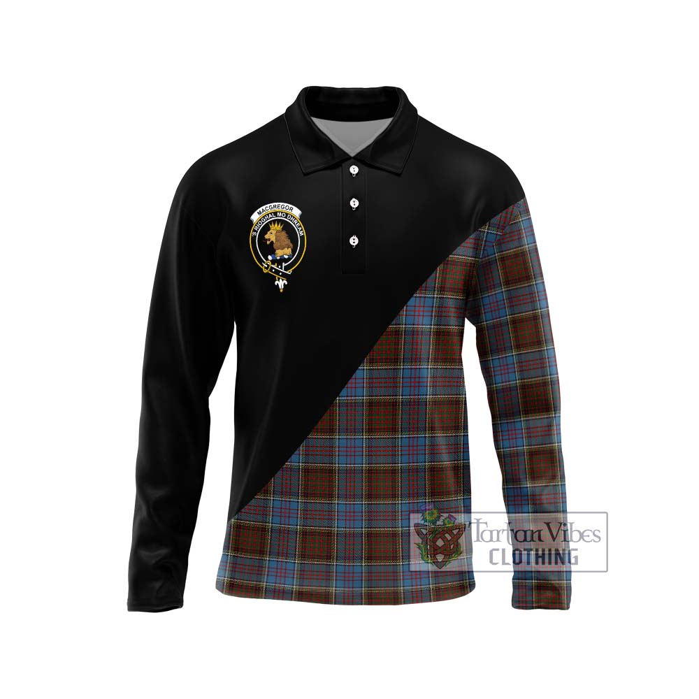 MacGregor Hastie Tartan Long Sleeve Polo Shirt with Family Crest and Military Logo Style Unisex - Tartanvibesclothing Shop