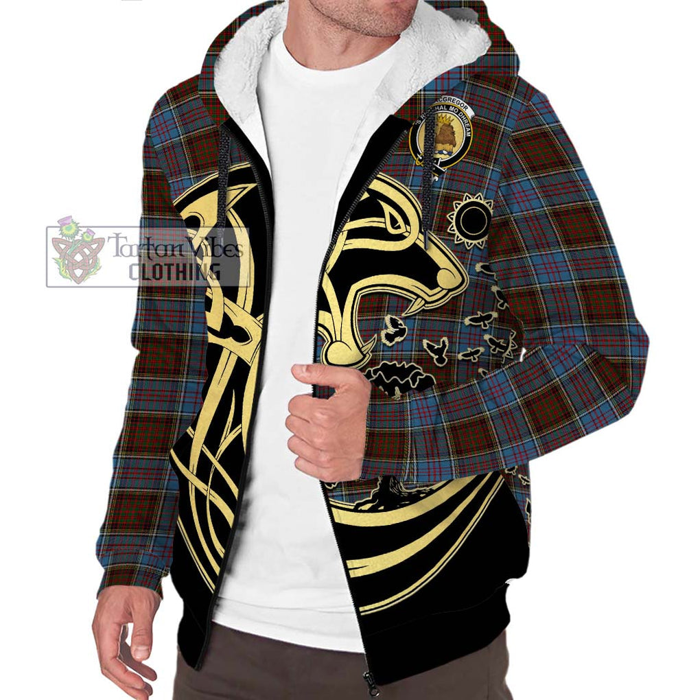 MacGregor Hastie Tartan Sherpa Hoodie with Family Crest Celtic Wolf Style Unisex S - Tartan Vibes Clothing