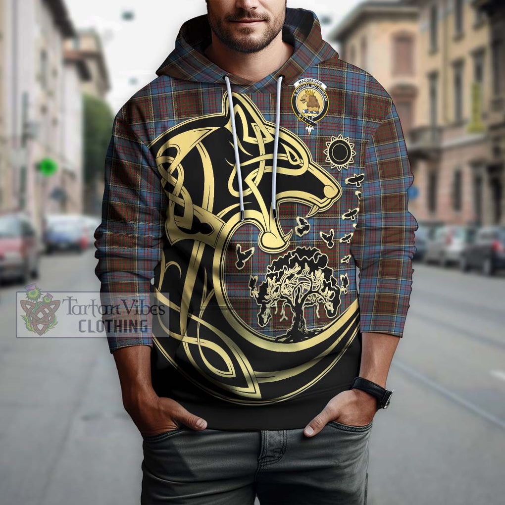 MacGregor Hastie Tartan Hoodie with Family Crest Celtic Wolf Style Zip Hoodie - Tartan Vibes Clothing