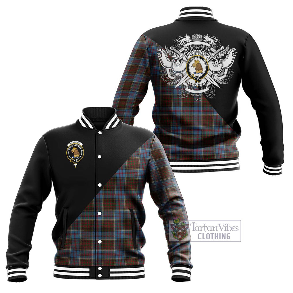 MacGregor Hastie Tartan Baseball Jacket with Family Crest and Military Logo Style Unisex - Tartanvibesclothing Shop