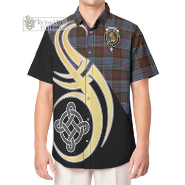 MacGregor Hastie Tartan Short Sleeve Button Shirt with Family Crest and Celtic Symbol Style