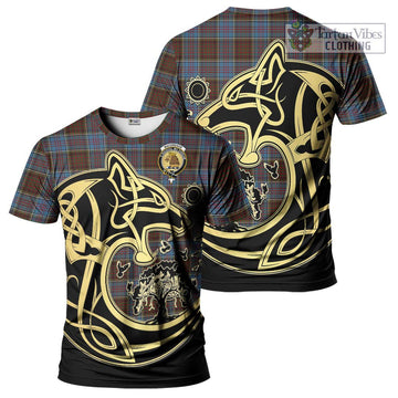 MacGregor Hastie Tartan T-Shirt with Family Crest Celtic Wolf Style