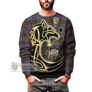 MacGregor Hastie Tartan Sweatshirt with Family Crest Celtic Wolf Style