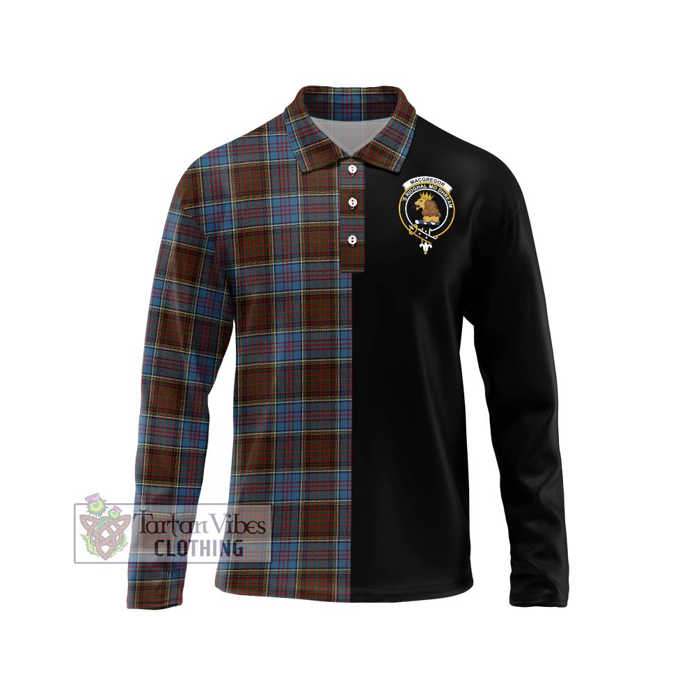 MacGregor Hastie Tartan Long Sleeve Polo Shirt with Family Crest and Half Of Me Style Unisex - Tartanvibesclothing Shop