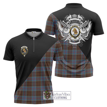 MacGregor Hastie Tartan Zipper Polo Shirt with Family Crest and Military Logo Style