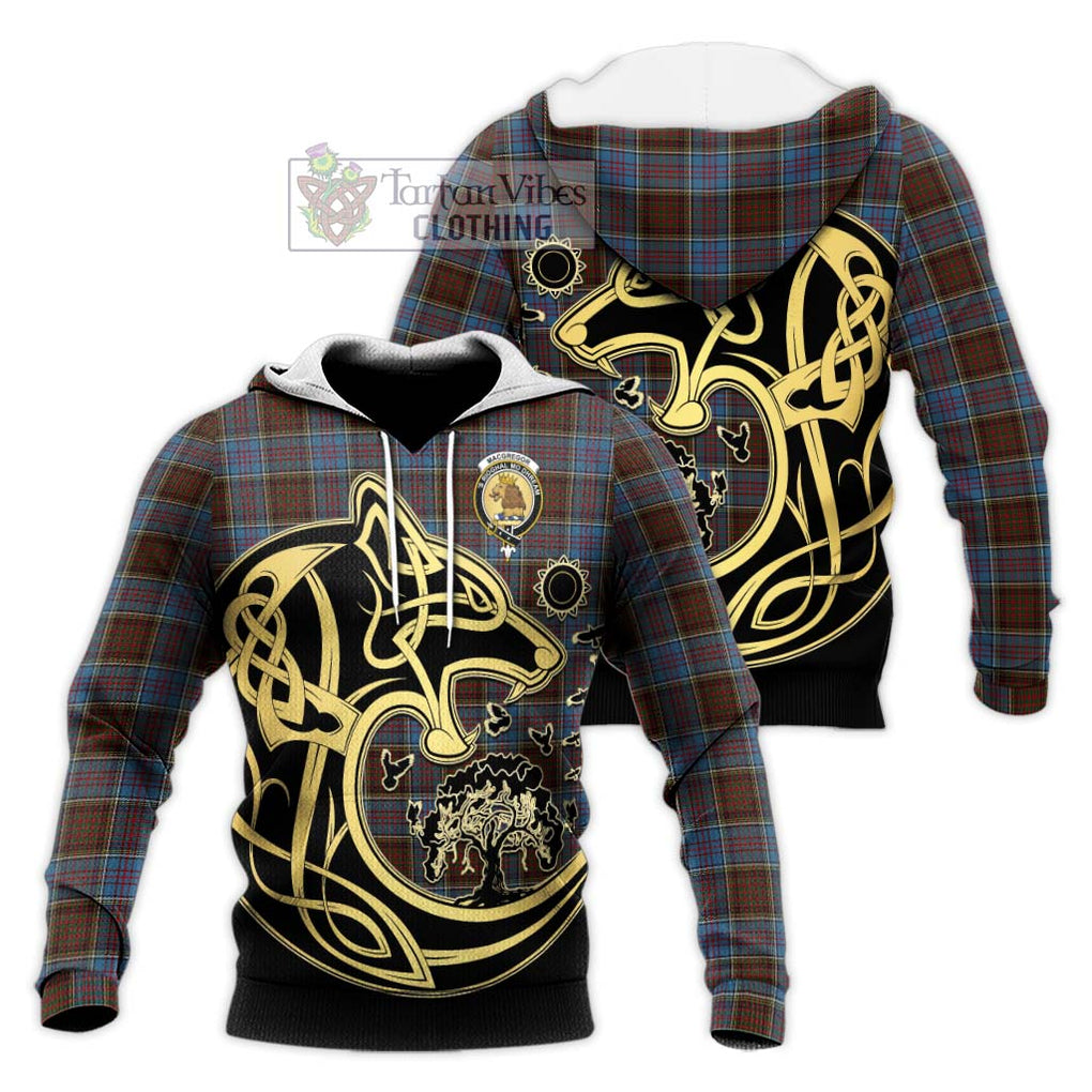 MacGregor Hastie Tartan Knitted Hoodie with Family Crest Celtic Wolf Style Unisex Knitted Pullover Hoodie - Tartan Vibes Clothing