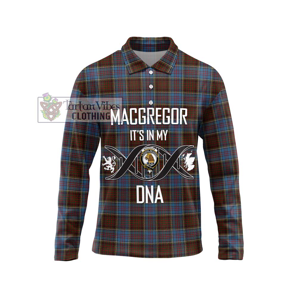 MacGregor Hastie Tartan Long Sleeve Polo Shirt with Family Crest DNA In Me Style Unisex - Tartanvibesclothing Shop