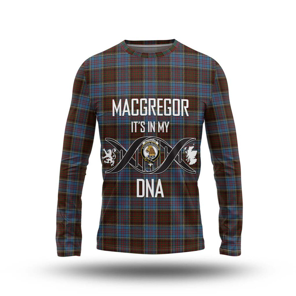 MacGregor Hastie Tartan Long Sleeve T-Shirt with Family Crest DNA In Me Style Unisex - Tartanvibesclothing Shop