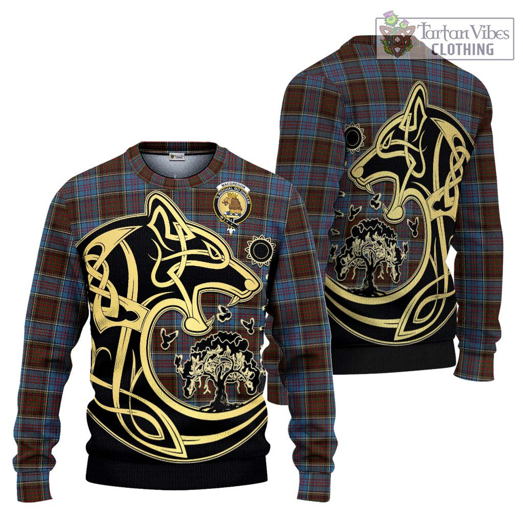 MacGregor Hastie Tartan Knitted Sweater with Family Crest Celtic Wolf Style Unisex - Tartan Vibes Clothing