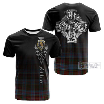 MacGregor Hastie Tartan Cotton T-shirt Featuring Alba Gu Brath Family Crest Celtic Inspired