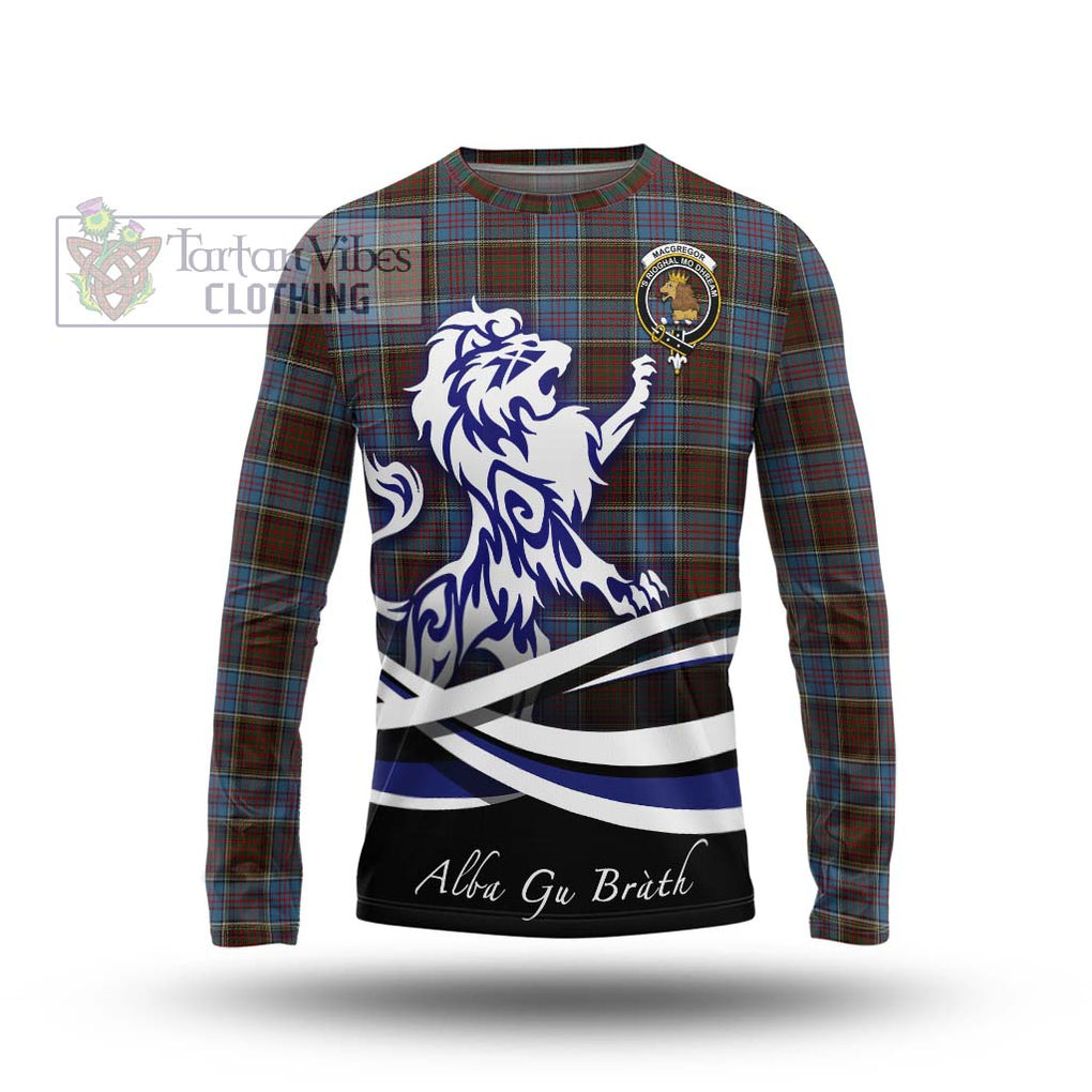 MacGregor Hastie Tartan Long Sleeve T-Shirt with Alba Gu Brath Regal Lion Emblem Unisex - Tartanvibesclothing Shop