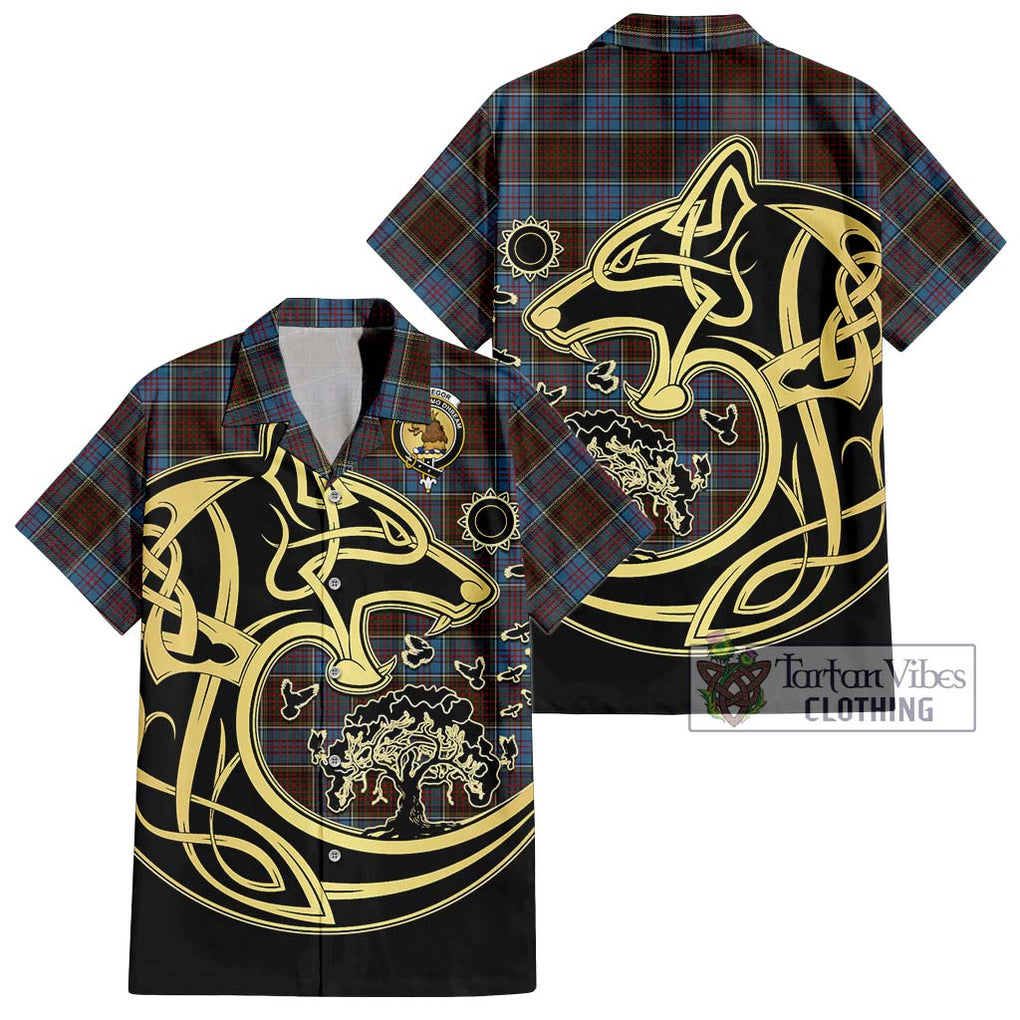 MacGregor Hastie Tartan Short Sleeve Button Shirt with Family Crest Celtic Wolf Style Kid - Tartan Vibes Clothing