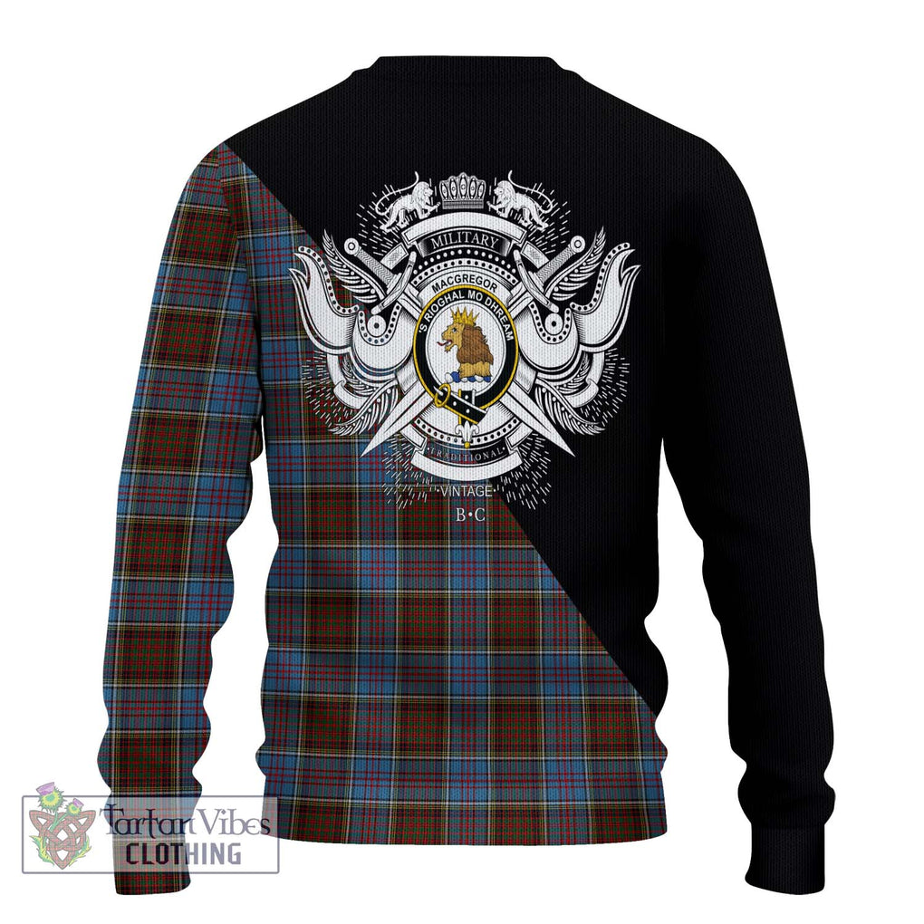 MacGregor Hastie Tartan Knitted Sweater with Family Crest and Military Logo Style - Tartanvibesclothing Shop