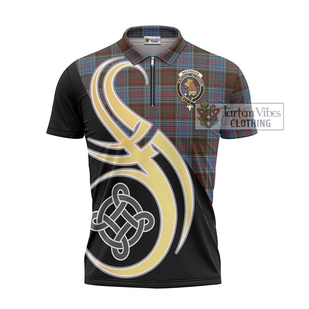 Tartan Vibes Clothing MacGregor Hastie Tartan Zipper Polo Shirt with Family Crest and Celtic Symbol Style