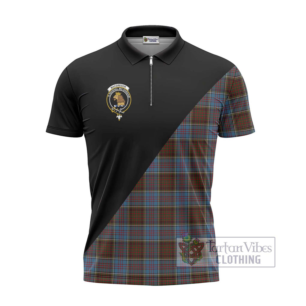 MacGregor Hastie Tartan Zipper Polo Shirt with Family Crest and Military Logo Style - Tartanvibesclothing Shop