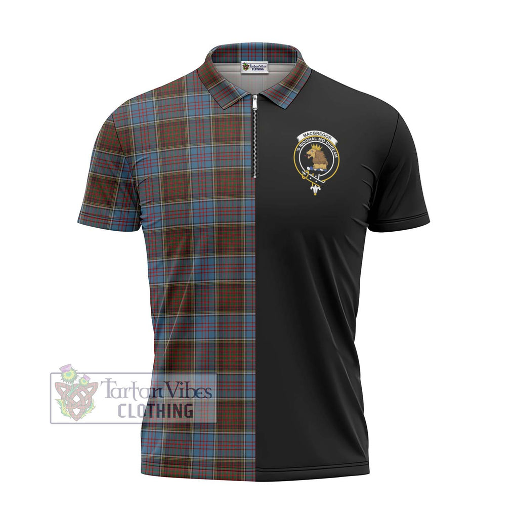 MacGregor Hastie Tartan Zipper Polo Shirt with Family Crest and Half Of Me Style - Tartanvibesclothing Shop