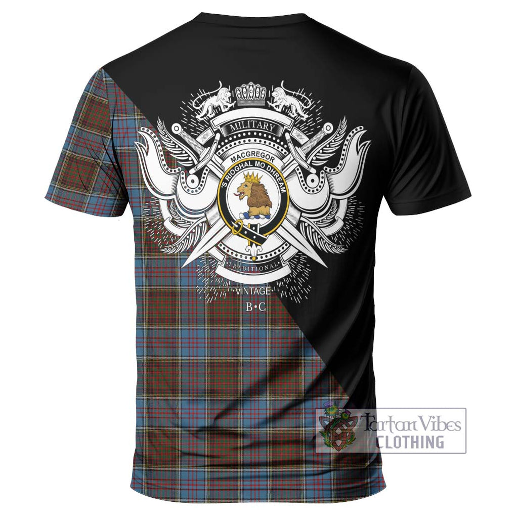 MacGregor Hastie Tartan T-Shirt with Family Crest and Military Logo Style - Tartanvibesclothing Shop