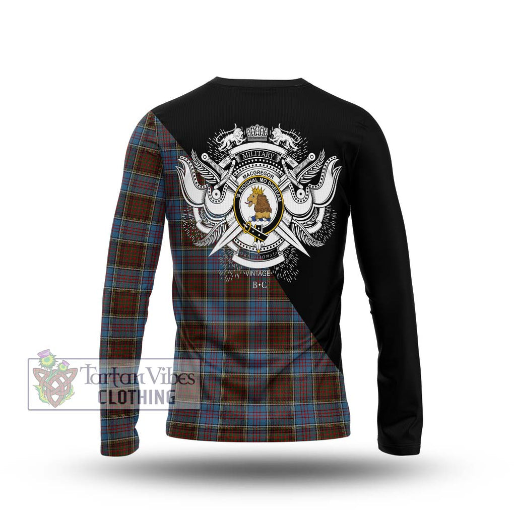 MacGregor Hastie Tartan Long Sleeve T-Shirt with Family Crest and Military Logo Style - Tartanvibesclothing Shop