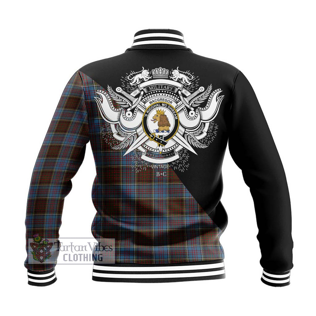 MacGregor Hastie Tartan Baseball Jacket with Family Crest and Military Logo Style - Tartanvibesclothing Shop