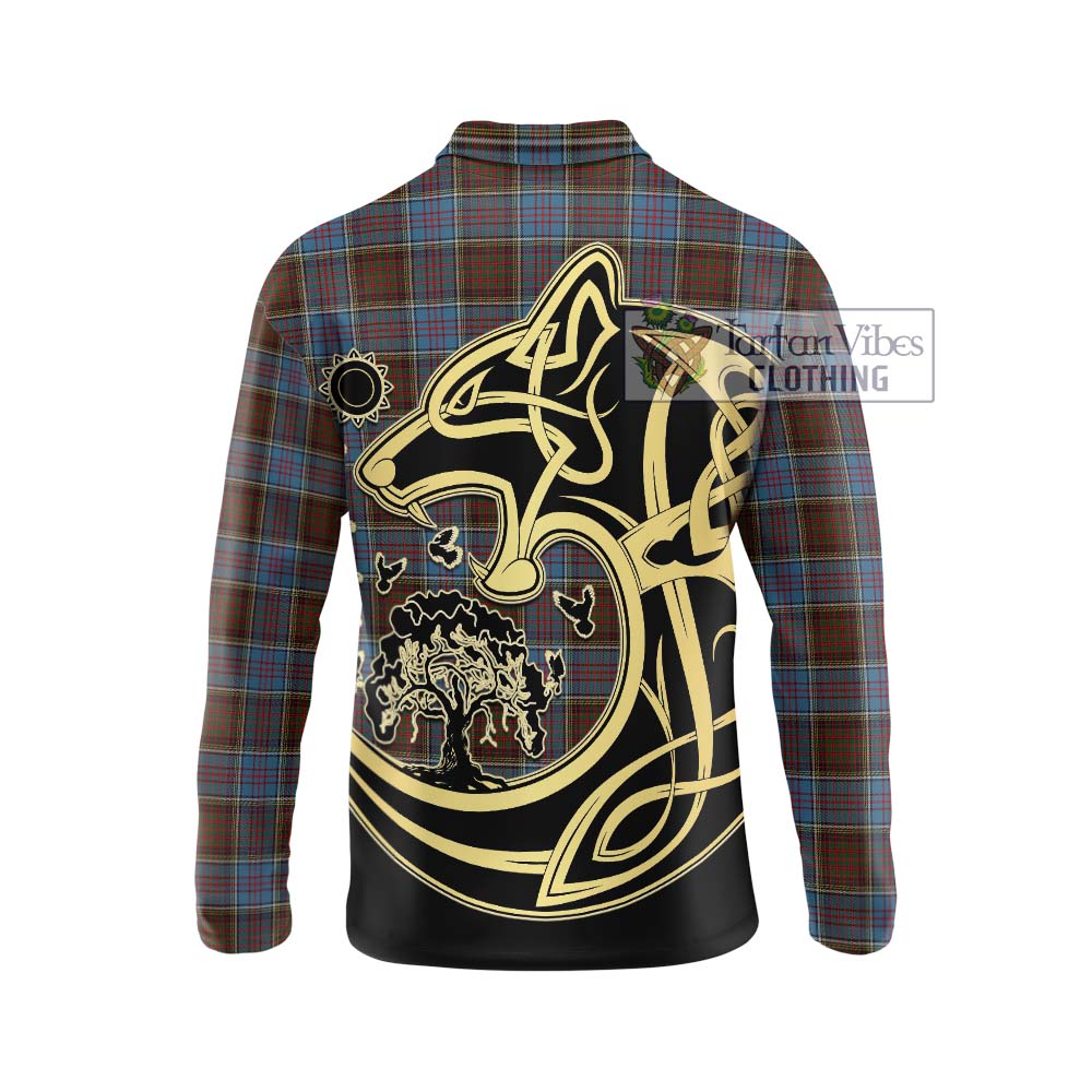 MacGregor Hastie Tartan Long Sleeve Polo Shirt with Family Crest Celtic Wolf Style - Tartanvibesclothing Shop