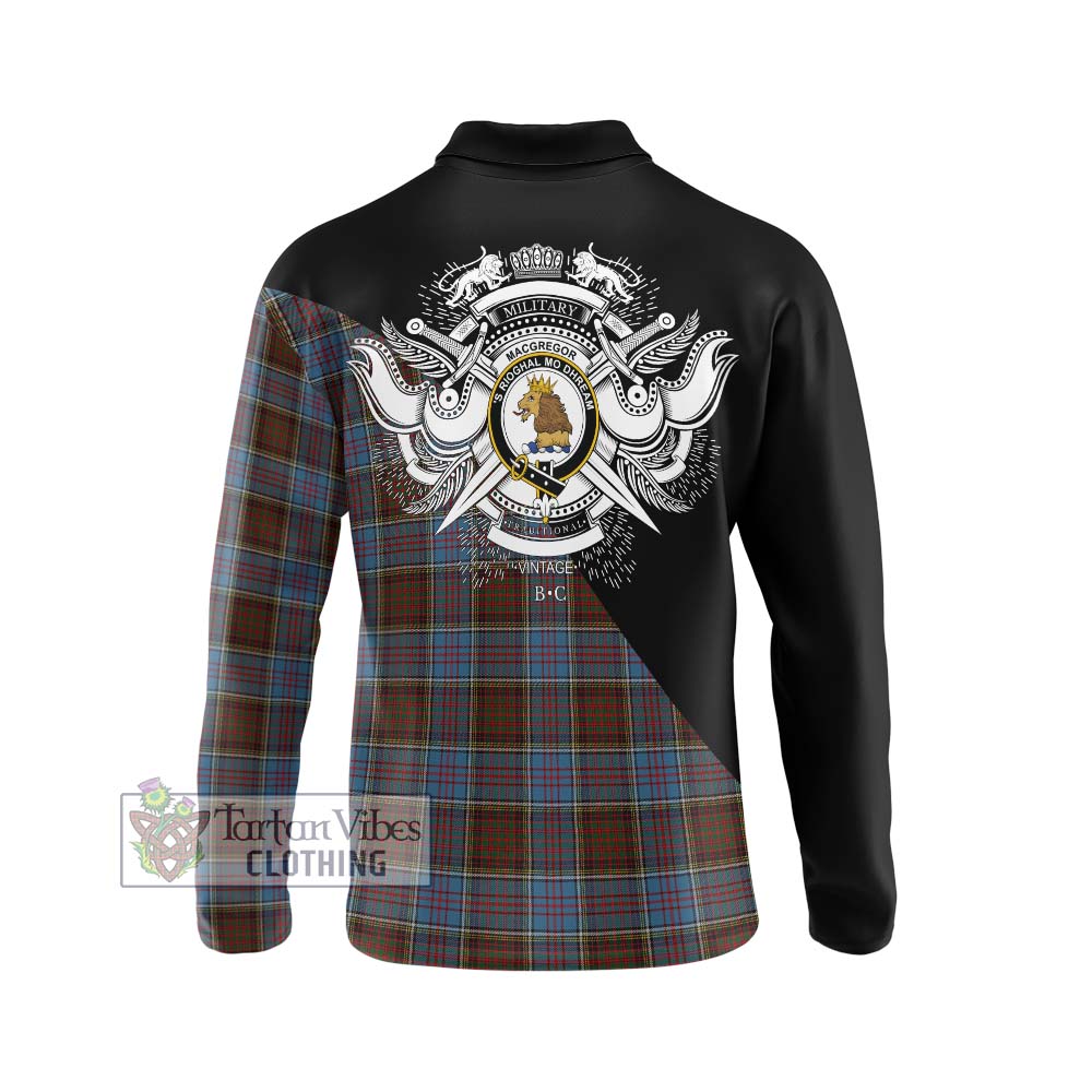 MacGregor Hastie Tartan Long Sleeve Polo Shirt with Family Crest and Military Logo Style - Tartanvibesclothing Shop