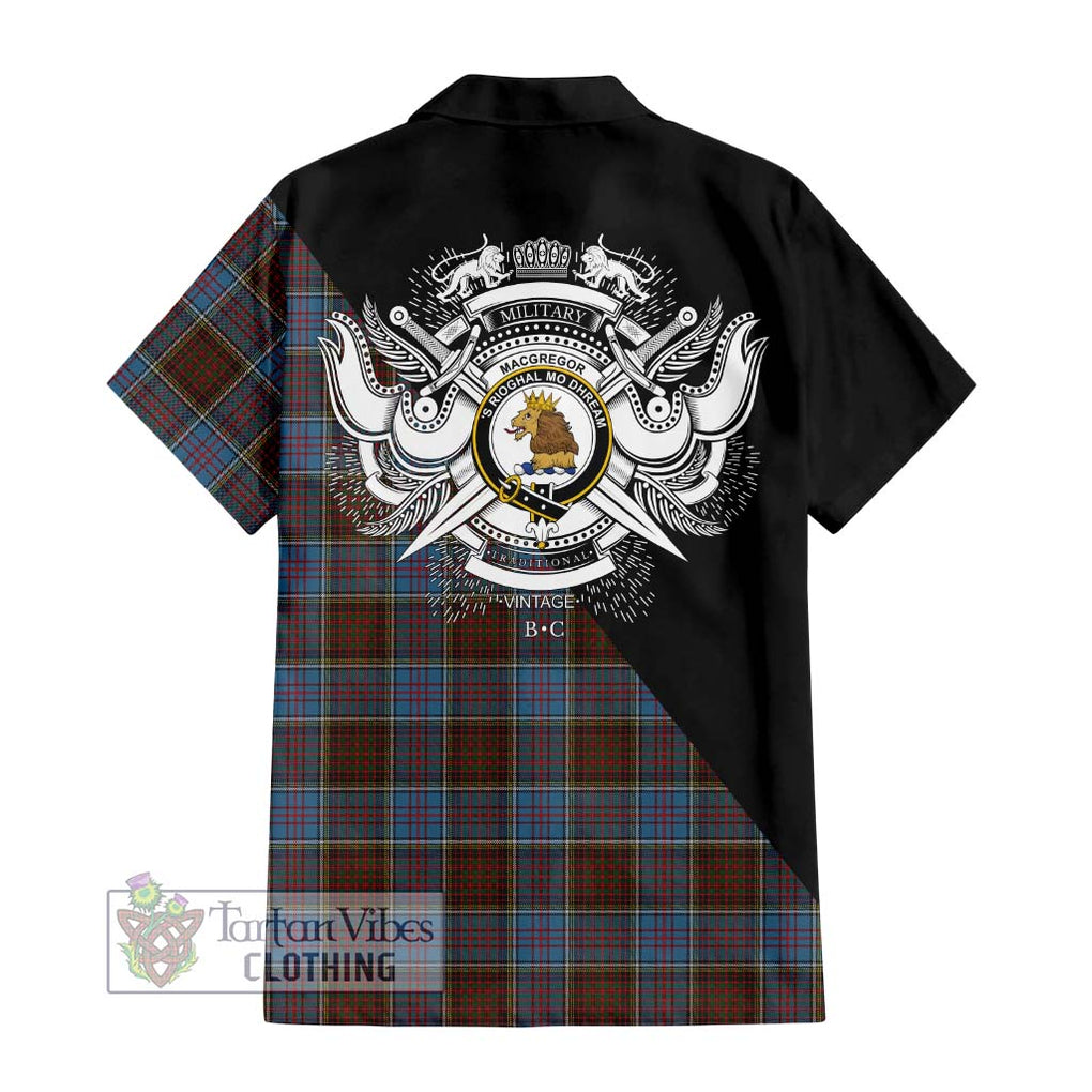 MacGregor Hastie Tartan Short Sleeve Button Shirt with Family Crest and Military Logo Style - Tartanvibesclothing Shop