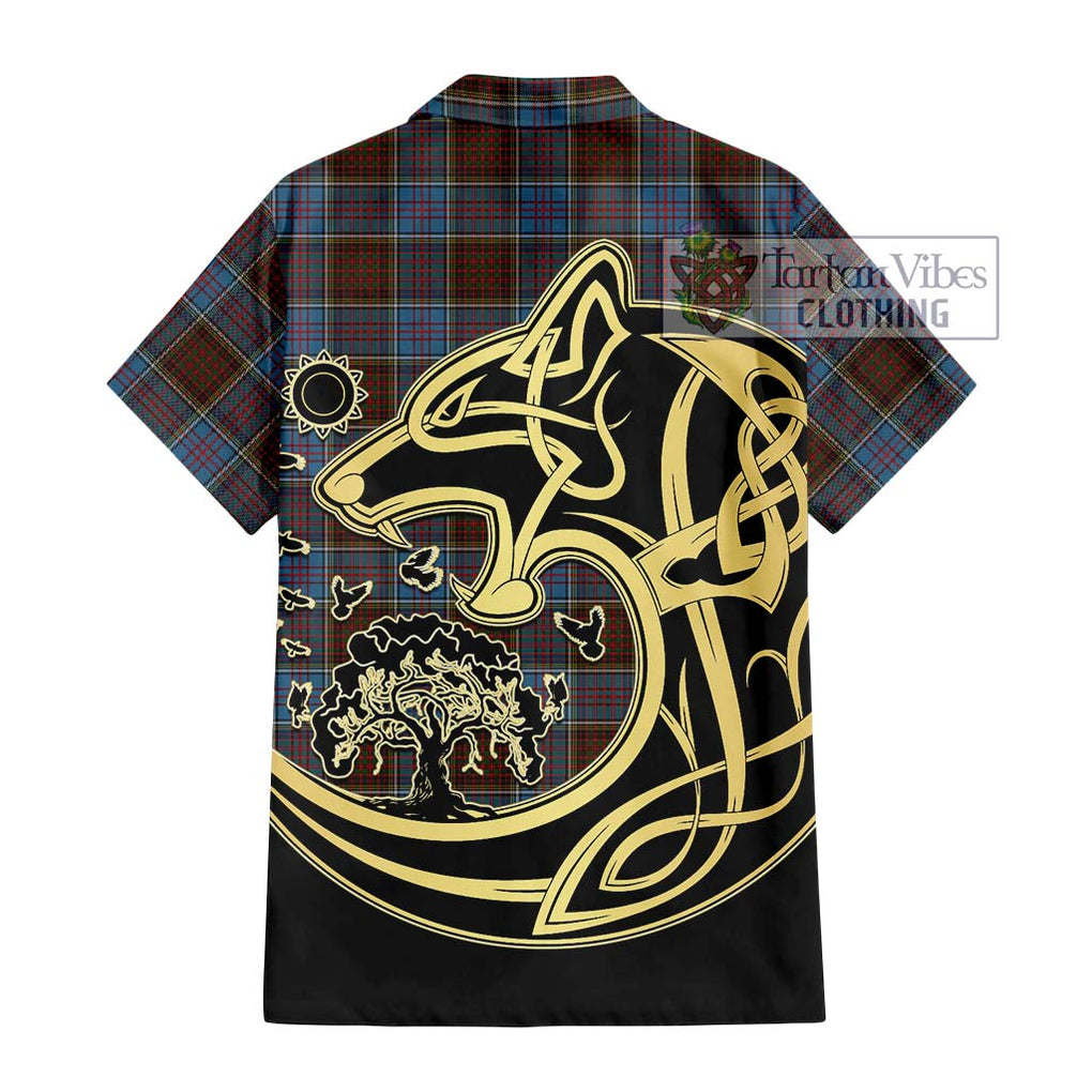 MacGregor Hastie Tartan Short Sleeve Button Shirt with Family Crest Celtic Wolf Style - Tartan Vibes Clothing