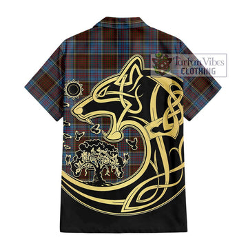 MacGregor Hastie Tartan Short Sleeve Button Shirt with Family Crest Celtic Wolf Style