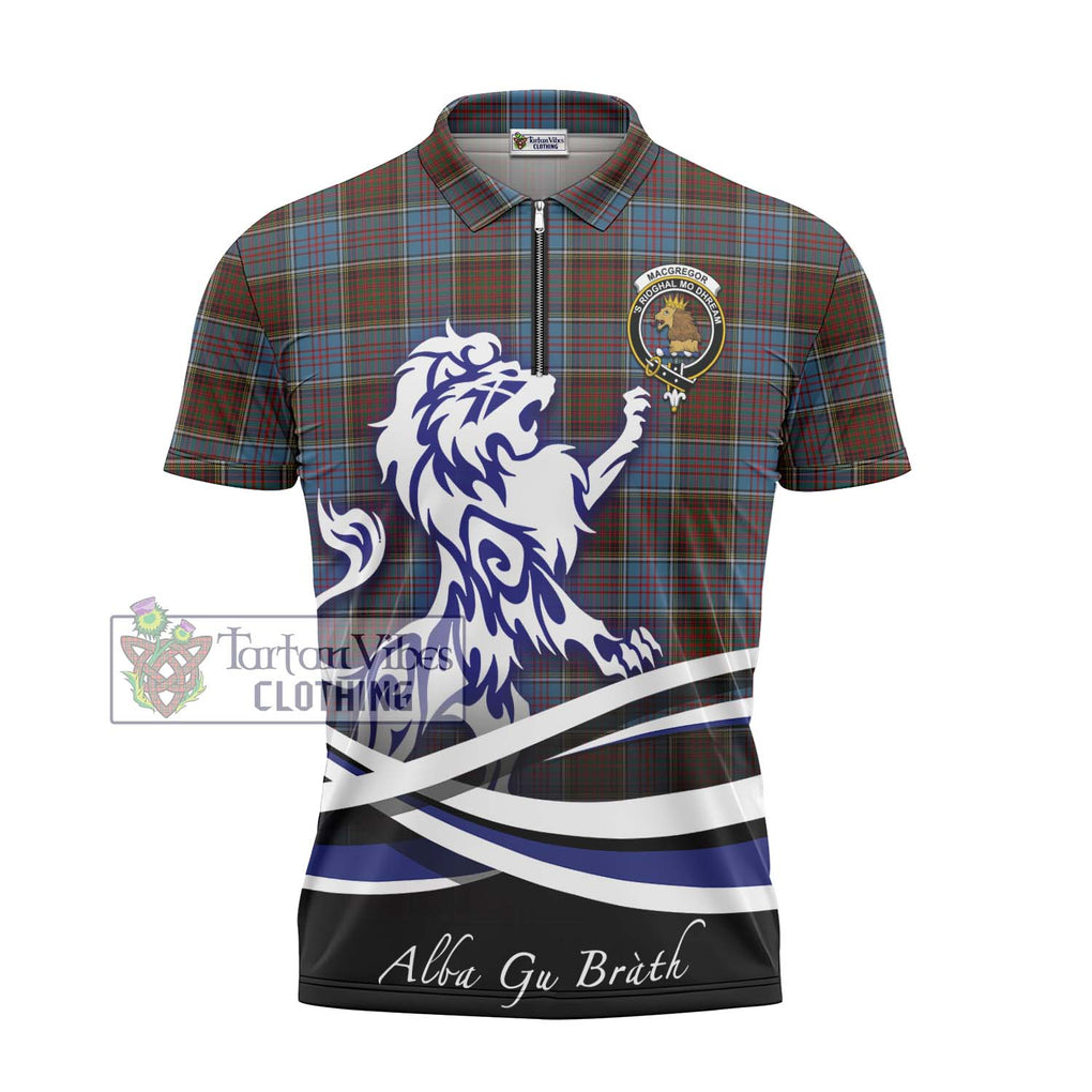 MacGregor Hastie Tartan Zipper Polo Shirt with Alba Gu Brath Regal Lion Emblem - Tartanvibesclothing Shop