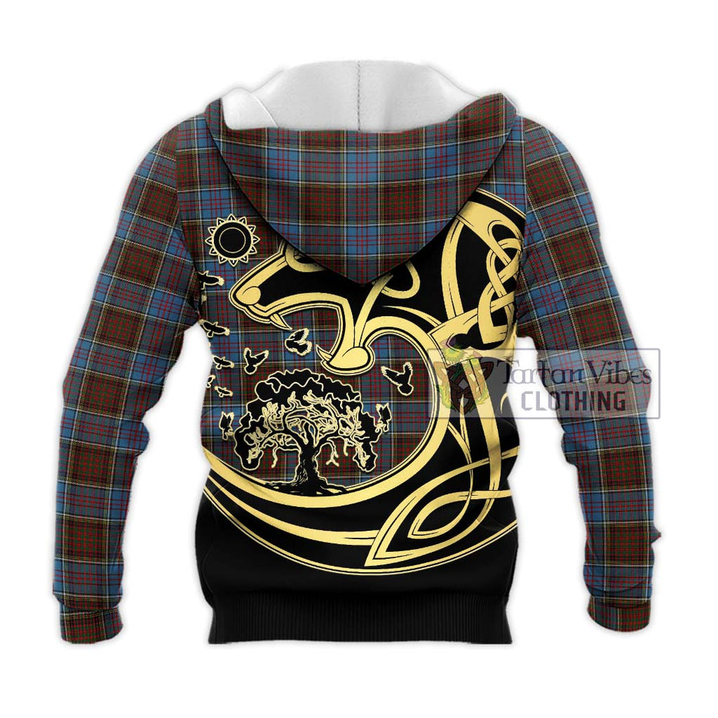 MacGregor Hastie Tartan Knitted Hoodie with Family Crest Celtic Wolf Style - Tartan Vibes Clothing