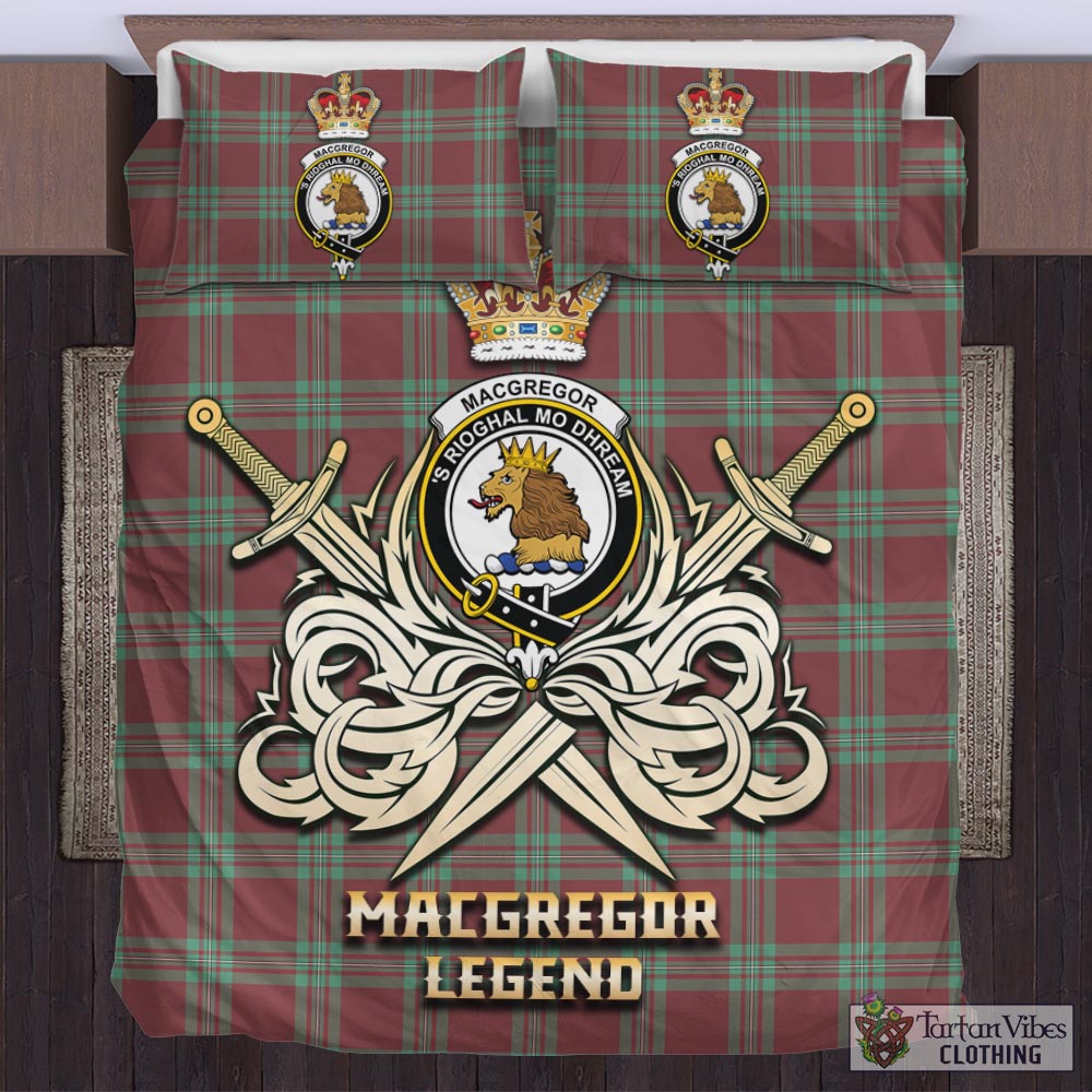 Tartan Vibes Clothing MacGregor Hunting Ancient Tartan Bedding Set with Clan Crest and the Golden Sword of Courageous Legacy