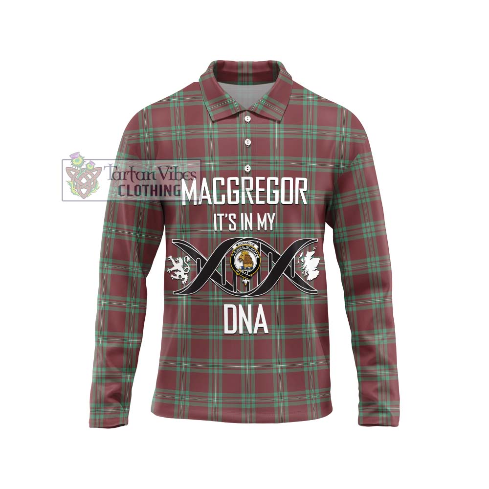 MacGregor Hunting Ancient Tartan Long Sleeve Polo Shirt with Family Crest DNA In Me Style Unisex - Tartanvibesclothing Shop