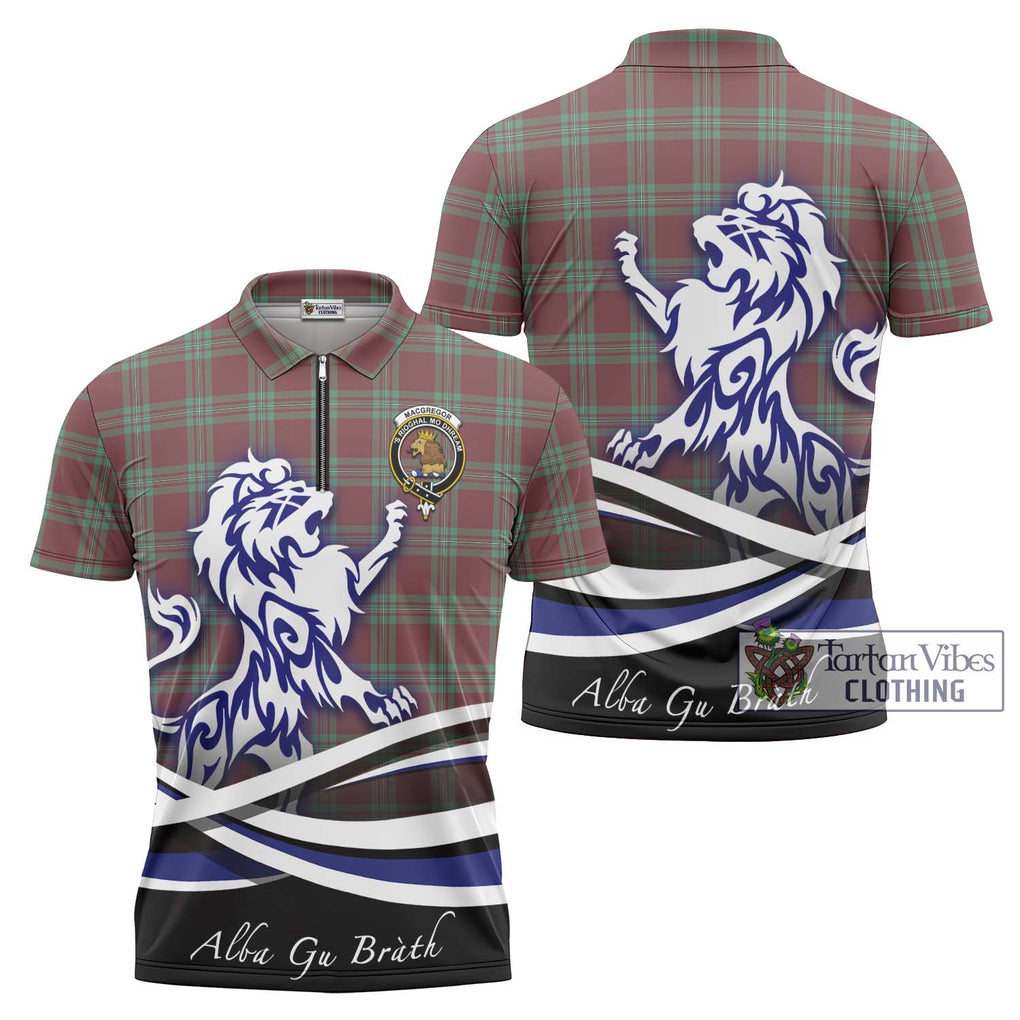 MacGregor Hunting Ancient Tartan Zipper Polo Shirt with Alba Gu Brath Regal Lion Emblem Unisex - Tartanvibesclothing Shop