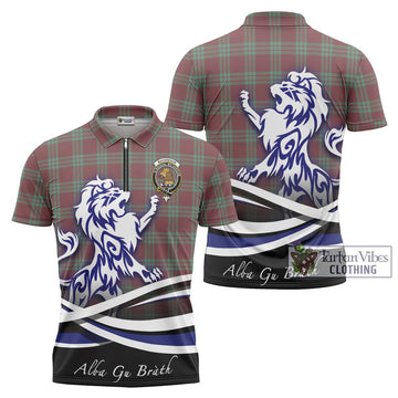 MacGregor Hunting Ancient Tartan Zipper Polo Shirt with Alba Gu Brath Regal Lion Emblem