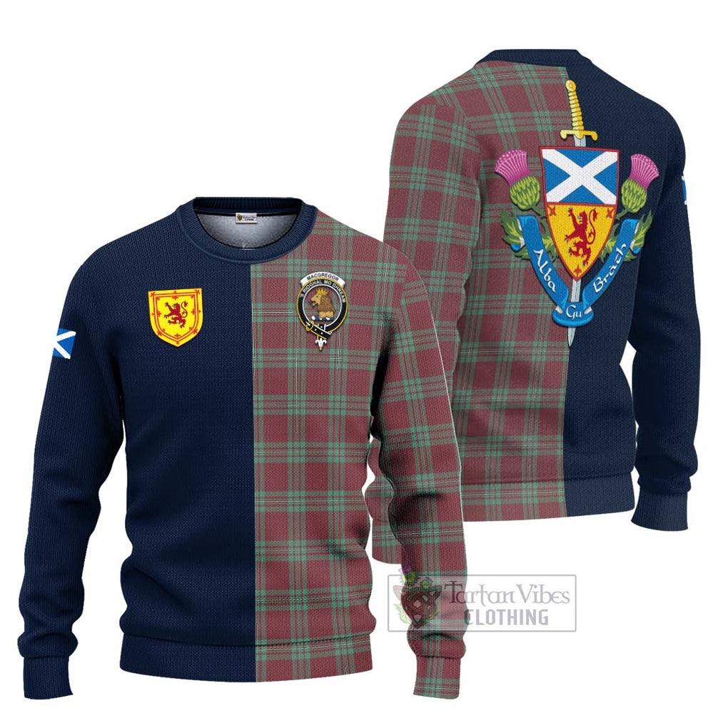 Tartan Vibes Clothing MacGregor Hunting Ancient Tartan Knitted Sweater with Scottish Lion Royal Arm Half Style