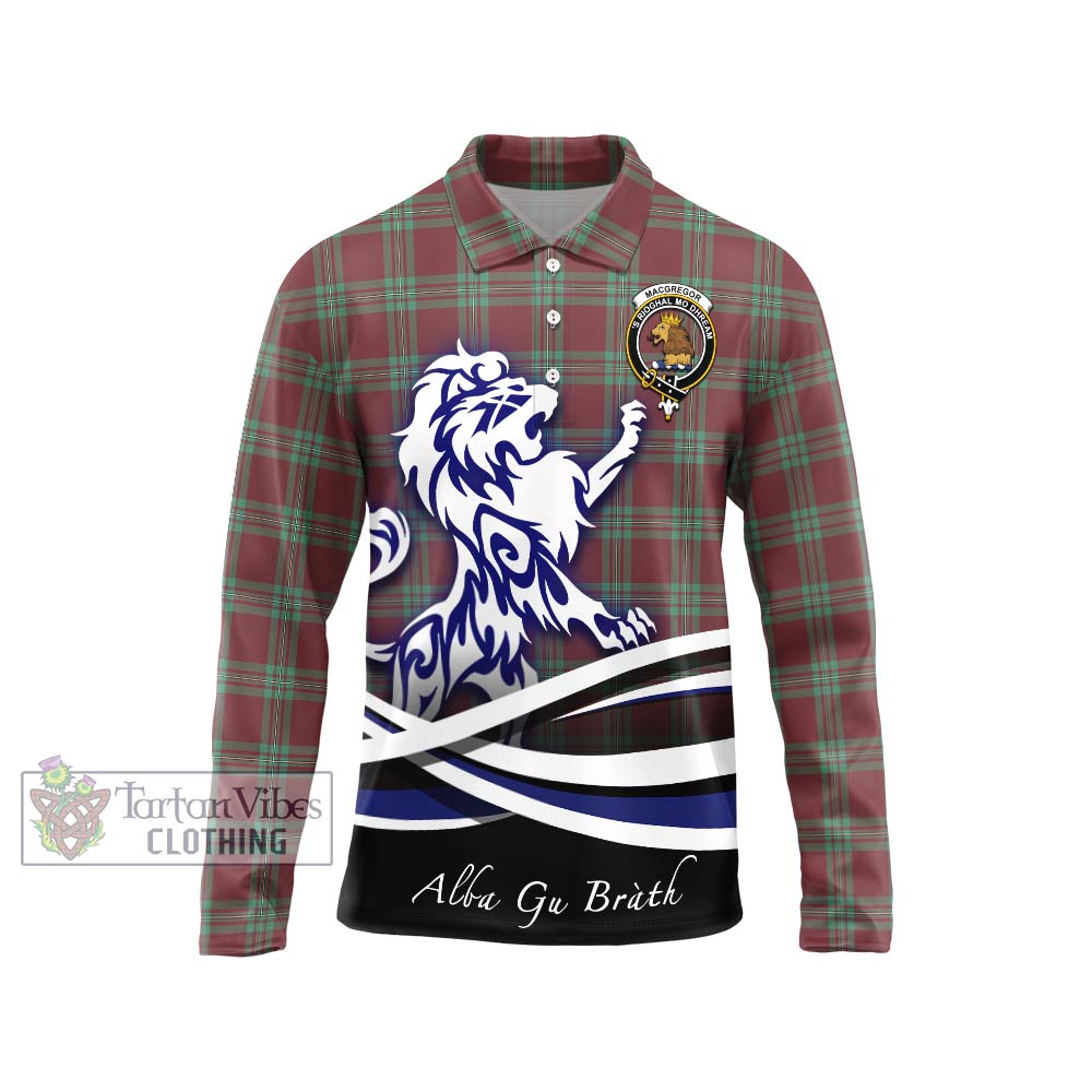 MacGregor Hunting Ancient Tartan Long Sleeve Polo Shirt with Alba Gu Brath Regal Lion Emblem Unisex - Tartanvibesclothing Shop