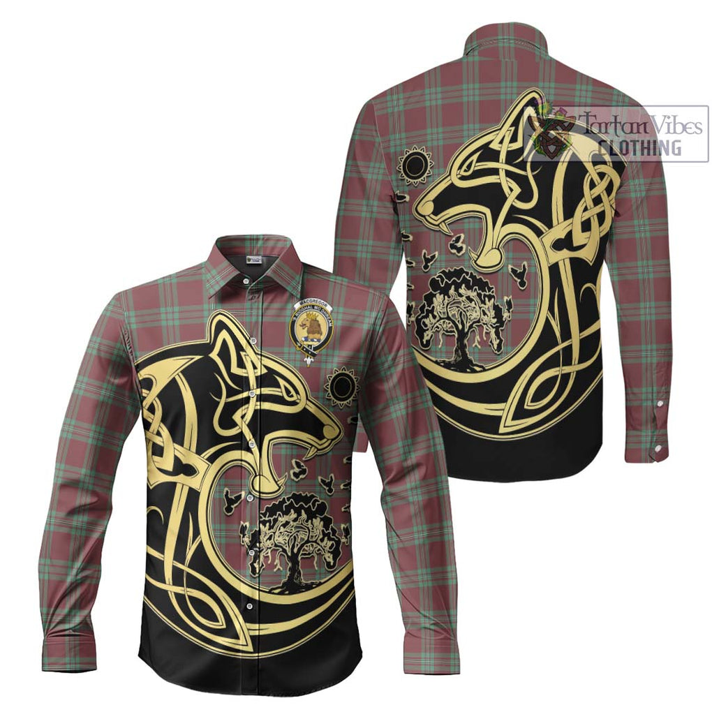 MacGregor Hunting Ancient Tartan Long Sleeve Button Shirt with Family Crest Celtic Wolf Style Men's Shirt S - Tartan Vibes Clothing