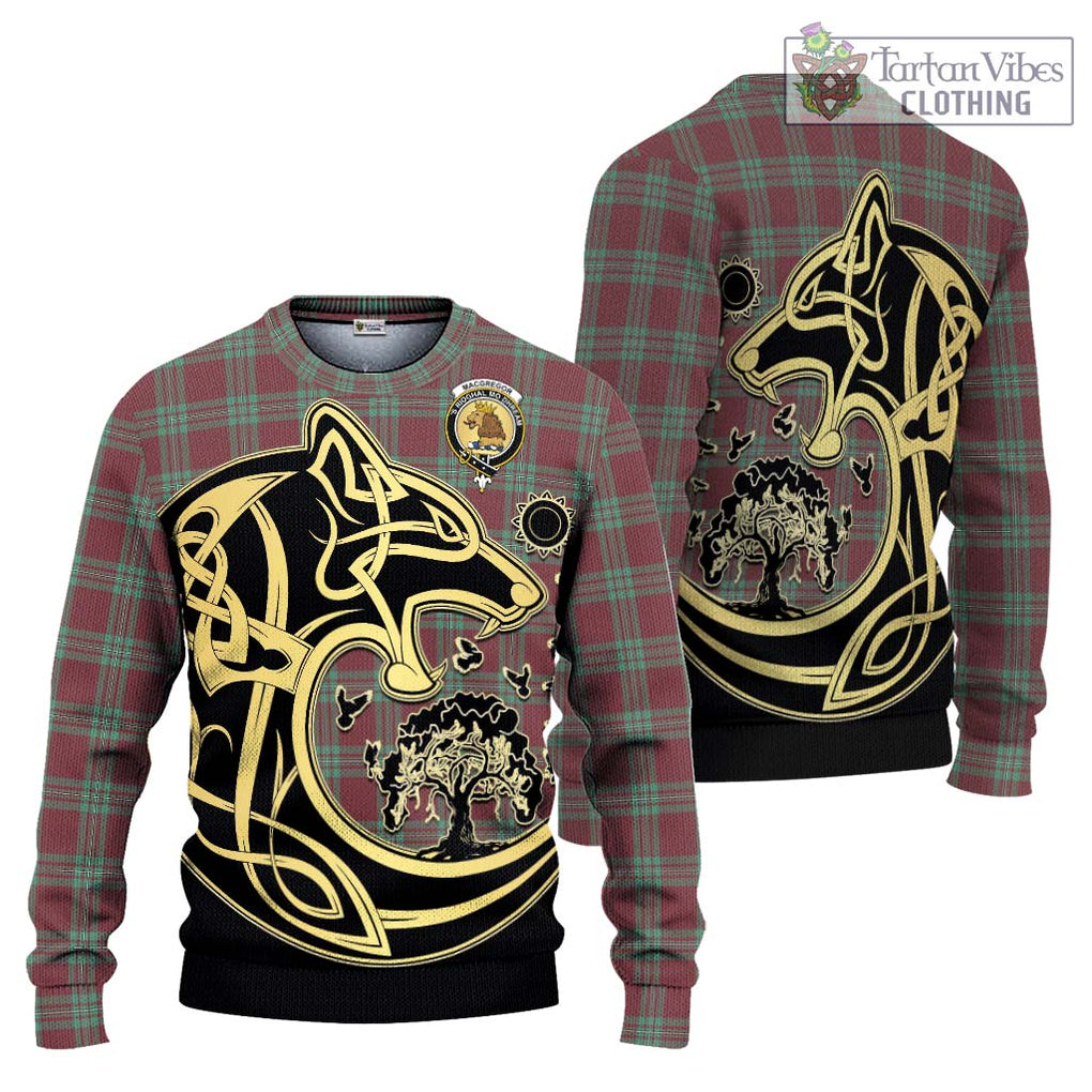 MacGregor Hunting Ancient Tartan Knitted Sweater with Family Crest Celtic Wolf Style Unisex - Tartan Vibes Clothing