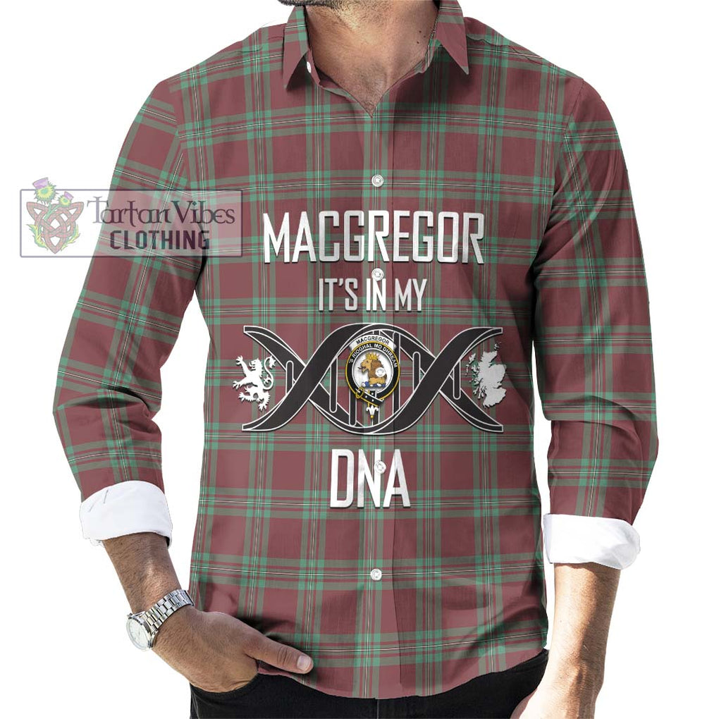 MacGregor Hunting Ancient Tartan Long Sleeve Button Shirt with Family Crest DNA In Me Style Men's Shirt S - Tartanvibesclothing Shop