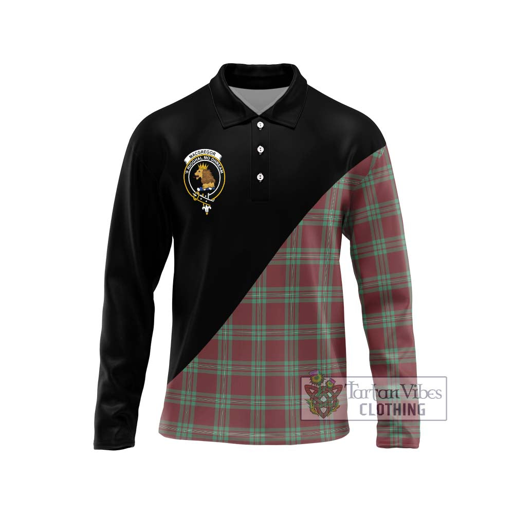 MacGregor Hunting Ancient Tartan Long Sleeve Polo Shirt with Family Crest and Military Logo Style Unisex - Tartanvibesclothing Shop