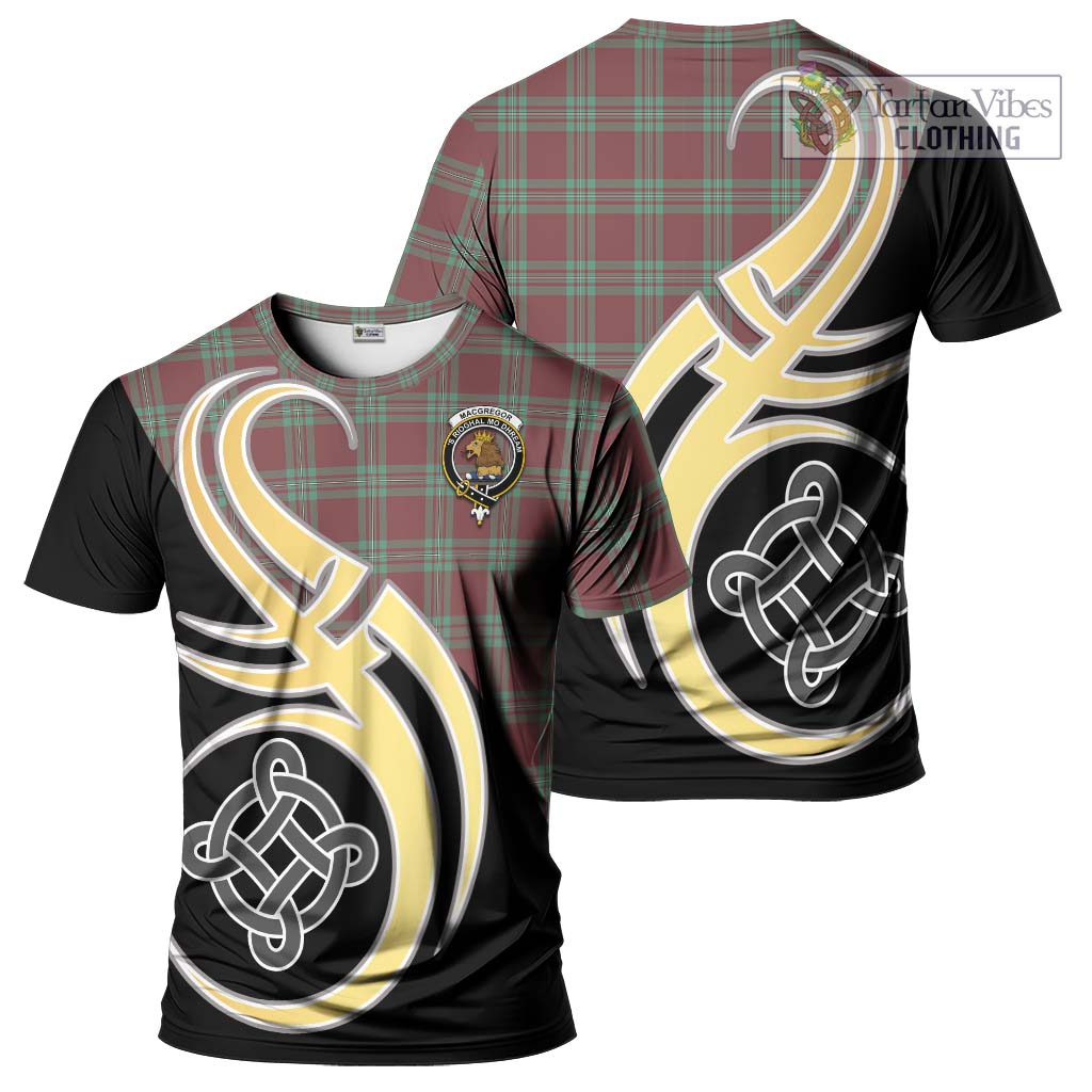 Tartan Vibes Clothing MacGregor Hunting Ancient Tartan T-Shirt with Family Crest and Celtic Symbol Style